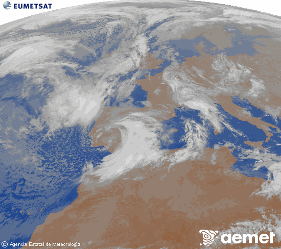Imagen de la zona de Europa y Norte de �frica del canal infrarrojo del sat�lite Meteosat operacional en 0�N 0�W, procesada para darle color.&nbsp;dimarts, 10 de mar�  2026 04:00