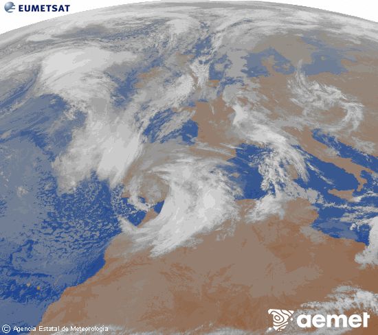 Imagen de la zona de Europa y Norte de �frica del canal infrarrojo del sat�lite Meteosat operacional en 0�N 0�W, procesada para darle color.&nbsp;dimarts, 10 de mar�  2026 07:00