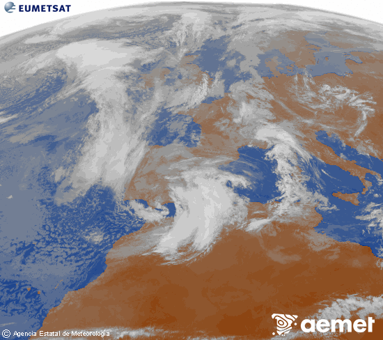 Imagen de la zona de Europa y Norte de �frica del canal infrarrojo del sat�lite Meteosat operacional en 0�N 0�W, procesada para darle color.&nbsp;dimarts, 10 de mar�  2026 10:00