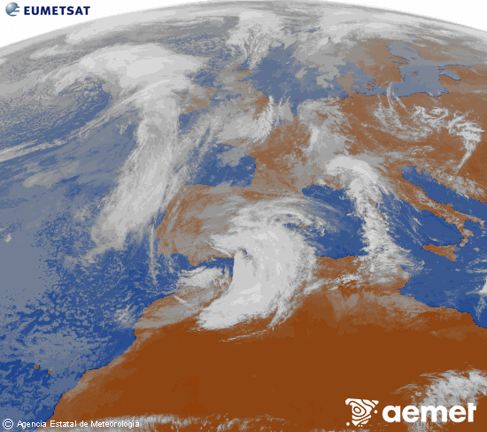 Imagen de la zona de Europa y Norte de �frica del canal infrarrojo del sat�lite Meteosat operacional en 0�N 0�W, procesada para darle color.&nbsp;dimarts, 10 de mar�  2026 12:00