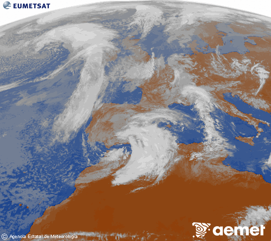 Imagen de la zona de Europa y Norte de �frica del canal infrarrojo del sat�lite Meteosat operacional en 0�N 0�W, procesada para darle color.&nbsp;dimarts, 10 de mar�  2026 13:00