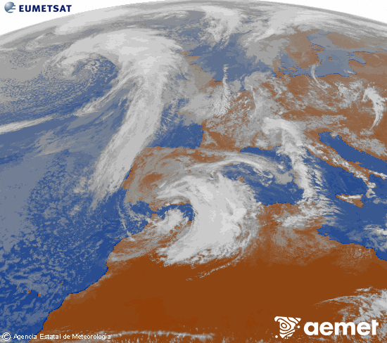 Imagen de la zona de Europa y Norte de �frica del canal infrarrojo del sat�lite Meteosat operacional en 0�N 0�W, procesada para darle color.&nbsp;dimarts, 10 de mar�  2026 15:00