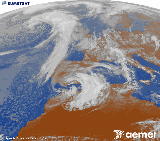 Imagen de la zona de Europa y Norte de �frica del canal infrarrojo del sat�lite Meteosat operacional en 0�N 0�W, procesada para darle color.&nbsp;dimarts, 10 de mar�  2026 16:00