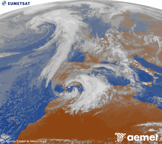Imagen de la zona de Europa y Norte de �frica del canal infrarrojo del sat�lite Meteosat operacional en 0�N 0�W, procesada para darle color.&nbsp;dimarts, 10 de mar�  2026 17:00