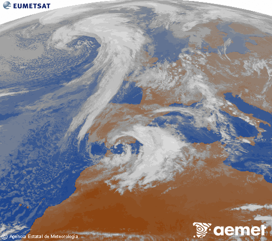 Imagen de la zona de Europa y Norte de �frica del canal infrarrojo del sat�lite Meteosat operacional en 0�N 0�W, procesada para darle color.&nbsp;dimarts, 10 de mar�  2026 18:00