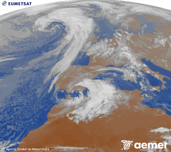 Imagen de la zona de Europa y Norte de �frica del canal infrarrojo del sat�lite Meteosat operacional en 0�N 0�W, procesada para darle color.&nbsp;dimarts, 10 de mar�  2026 19:00