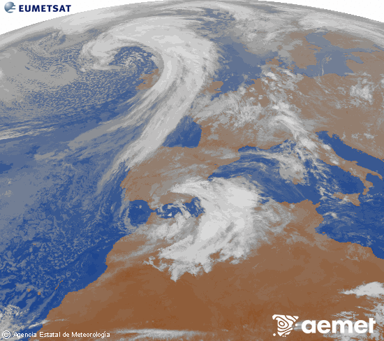 Imagen de la zona de Europa y Norte de �frica del canal infrarrojo del sat�lite Meteosat operacional en 0�N 0�W, procesada para darle color.&nbsp;dimarts, 10 de mar�  2026 20:00