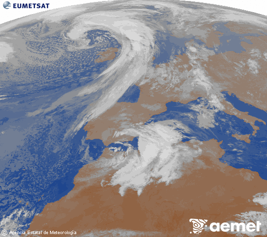Imagen de la zona de Europa y Norte de �frica del canal infrarrojo del sat�lite Meteosat operacional en 0�N 0�W, procesada para darle color.&nbsp;dimarts, 10 de mar�  2026 22:00