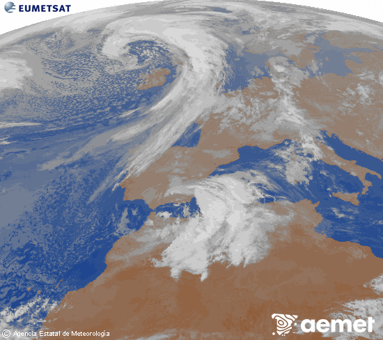 Imagen de la zona de Europa y Norte de �frica del canal infrarrojo del sat�lite Meteosat operacional en 0�N 0�W, procesada para darle color.&nbsp;dimarts, 10 de mar�  2026 23:00