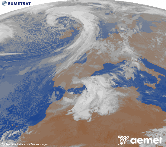 Imagen de la zona de Europa y Norte de �frica del canal infrarrojo del sat�lite Meteosat operacional en 0�N 0�W, procesada para darle color.&nbsp;dimecres, 11 de mar�  2026 00:00