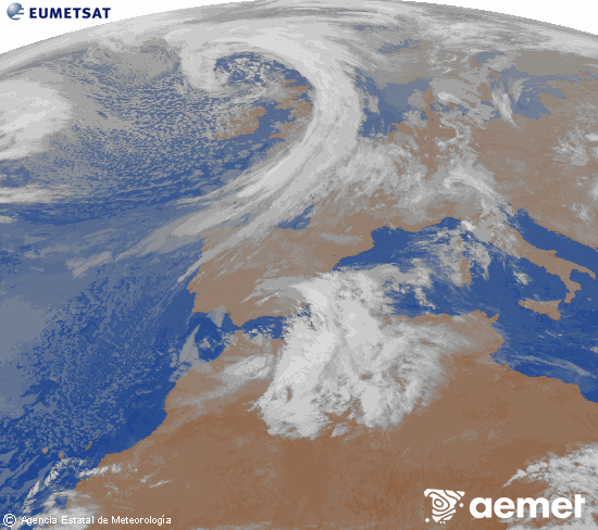 Imagen de la zona de Europa y Norte de �frica del canal infrarrojo del sat�lite Meteosat operacional en 0�N 0�W, procesada para darle color.&nbsp;dimecres, 11 de mar�  2026 02:00