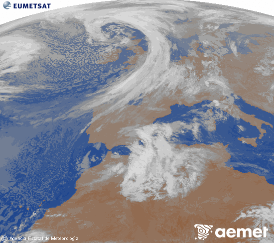 Imagen de la zona de Europa y Norte de �frica del canal infrarrojo del sat�lite Meteosat operacional en 0�N 0�W, procesada para darle color.&nbsp;dimecres, 11 de mar�  2026 03:00