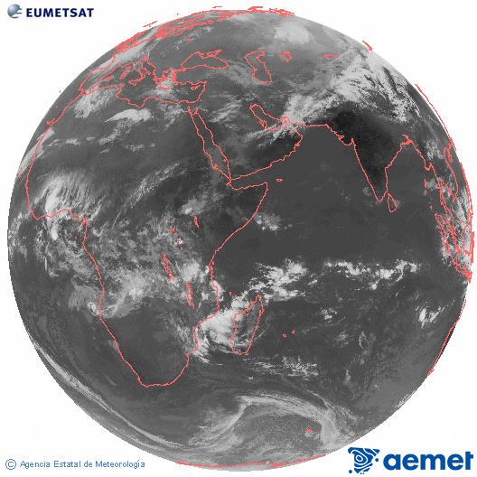 Oce� �ndic. Imatge global del canal infraroig (10.8&mu;m) de Meteosat, que pertany a la s�rie MSG (Meteosat Segona Generaci�) i est� situat a 41.5°E.&nbsp;dimecres, 11 de mar�  2026 07:00