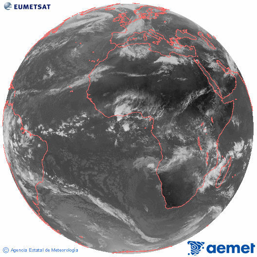 Imatge global del canal infraroig (10.8  &mu;m) del sat�l�lit Meteosat, pertanyent a la s�rie MSG (Meteosat Segona Generaci�) i situat en 0�N 0�E.&nbsp;dimecres, 11 de mar�  2026 10:00
