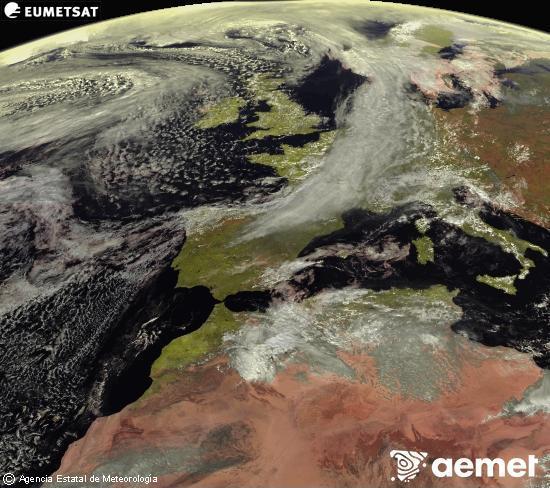 Esta imagen se genera utilizando informaci�n de los canales visibles del sat�lite METEOSAT perteneciente a la segunda generaci�n de sat�lites Meteosat (MSG). Por ese motivo, s�lo hay informaci�n en la zona iluminada por el sol. Adem�s, los canales han sido normalizados para que el brillo no dependa de la posici�n del sol.&nbsp;mercredi, 11 mars  2026 13:00