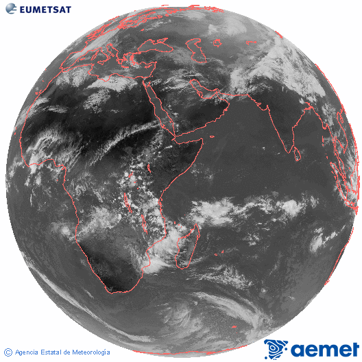 Oce� �ndic. Imatge global del canal infraroig (10.8&mu;m) de Meteosat, que pertany a la s�rie MSG (Meteosat Segona Generaci�) i est� situat a 41.5°E.&nbsp;dimecres, 11 de mar�  2026 13:00