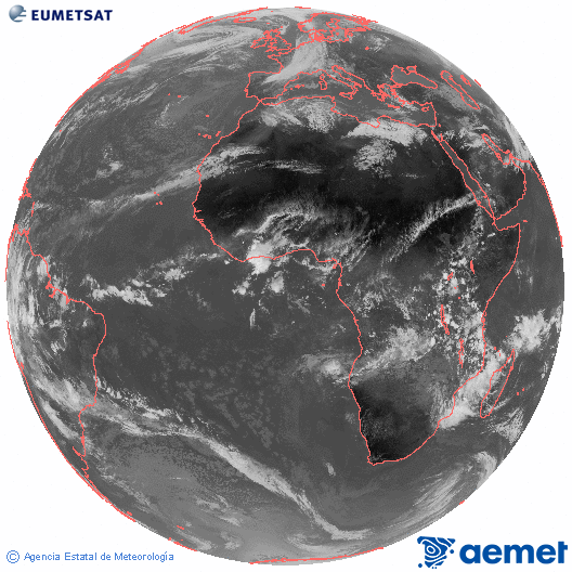 Imatge global del canal infraroig (10.8  &mu;m) del sat�l�lit Meteosat, pertanyent a la s�rie MSG (Meteosat Segona Generaci�) i situat en 0�N 0�E.&nbsp;dimecres, 11 de mar�  2026 13:00