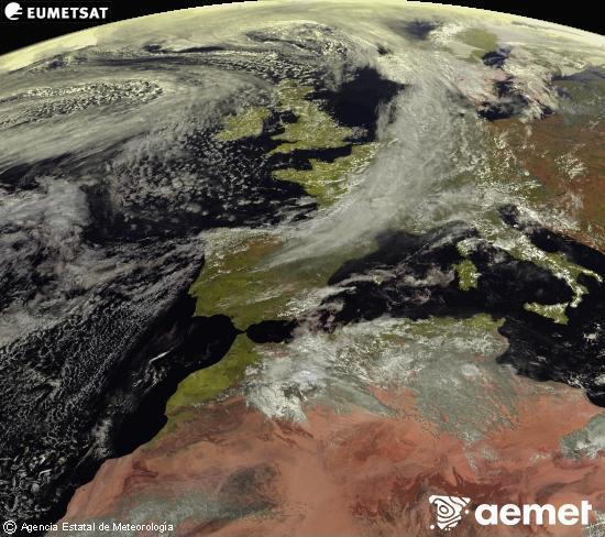 Esta imagen se genera utilizando informaci�n de los canales visibles del sat�lite METEOSAT perteneciente a la segunda generaci�n de sat�lites Meteosat (MSG). Por ese motivo, s�lo hay informaci�n en la zona iluminada por el sol. Adem�s, los canales han sido normalizados para que el brillo no dependa de la posici�n del sol.&nbsp;mercredi, 11 mars  2026 14:00