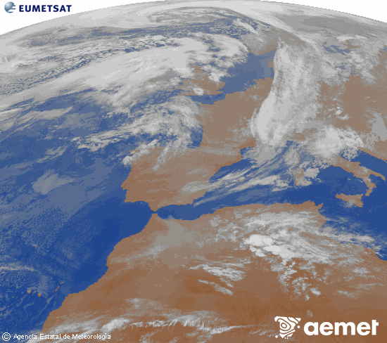 Imatge de la zona d'Europa i Nord d'�frica del canal infraroig del sat�l�lit Meteosat operacional en 0�N 0�W, processada per a donar-li color.&nbsp;dimecres, 11 de mar�  2026 22:00