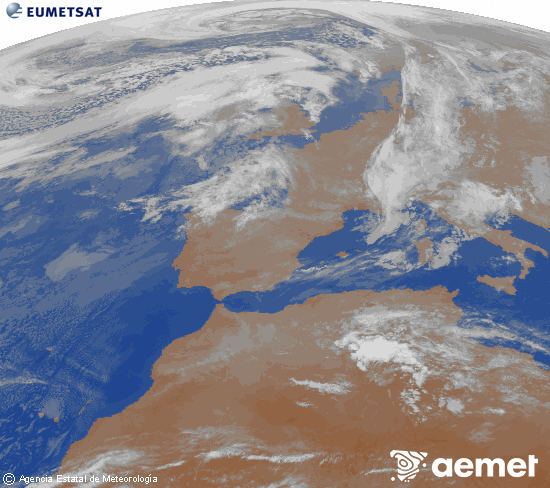 Imatge de la zona d'Europa i Nord d'�frica del canal infraroig del sat�l�lit Meteosat operacional en 0�N 0�W, processada per a donar-li color.&nbsp;dijous, 12 de mar�  2026 00:00