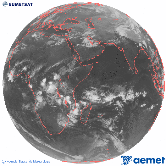 Oce� �ndic. Imatge global del canal infraroig (10.8&mu;m) de Meteosat, que pertany a la s�rie MSG (Meteosat Segona Generaci�) i est� situat a 41.5°E.&nbsp;dijous, 12 de mar�  2026 01:00