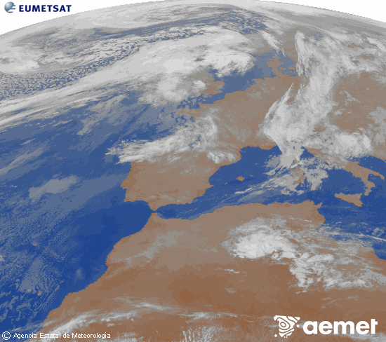 Imagen de la zona de Europa y Norte de �frica del canal infrarrojo del sat�lite Meteosat operacional en 0�N 0�W, procesada para darle color.&nbsp;jeudi, 12 mars  2026 03:00