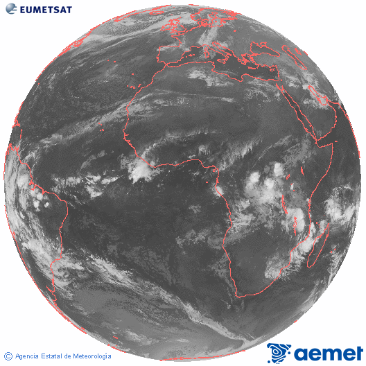 Imatge global del canal infraroig (10.8  &mu;m) del sat�l�lit Meteosat, pertanyent a la s�rie MSG (Meteosat Segona Generaci�) i situat en 0�N 0�E.&nbsp;dijous, 12 de mar�  2026 04:00