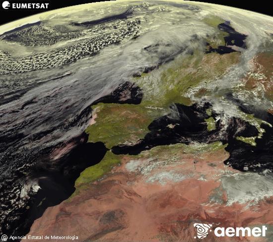 Aquesta imatge es genera utilitzant informaci� dels canals visibles del sat�l�lit METEOSAT, que pertany a la segona generaci� de sat�l�lits Meteosat (MSG). Per aquest motiu, nom�s hi ha informaci� en la zona il�luminada pel sol. A m�s, els canals han sigut normalitzats perqu� la lluentor no depenga de la posici� del sol.&nbsp;dijous, 12 de mar�  2026 13:00