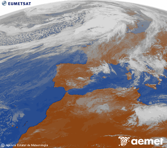 Imagen de la zona de Europa y Norte de �frica del canal infrarrojo del sat�lite Meteosat operacional en 0�N 0�W, procesada para darle color.&nbsp;jeudi, 12 mars  2026 13:00