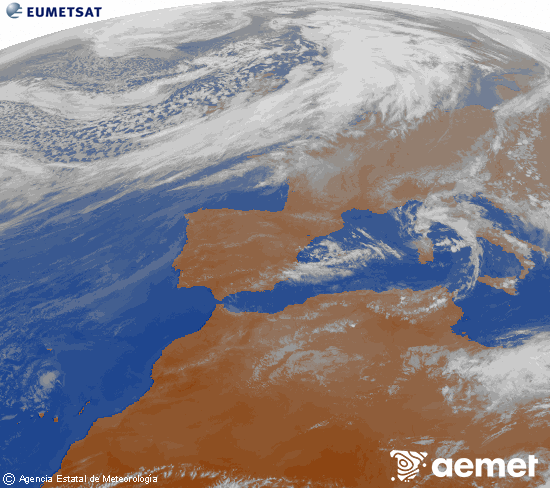 Imagen de la zona de Europa y Norte de �frica del canal infrarrojo del sat�lite Meteosat operacional en 0�N 0�W, procesada para darle color.&nbsp;jueves, 12 marzo 2026 a las 18:00
