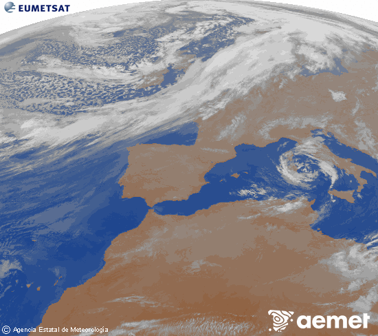 Imagen de la zona de Europa y Norte de �frica del canal infrarrojo del sat�lite Meteosat operacional en 0�N 0�W, procesada para darle color.&nbsp;Friday, 13 March  2026 02:00