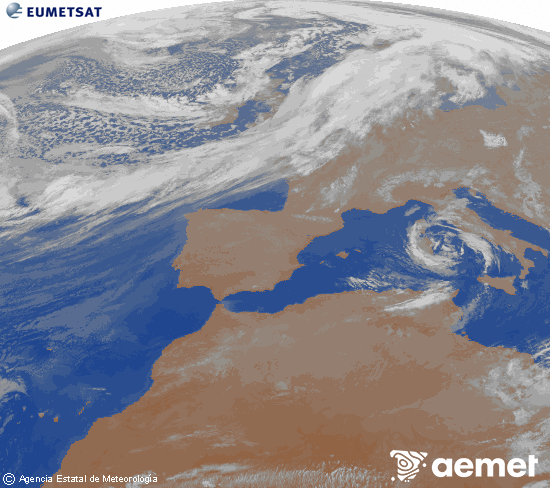 Imagen de la zona de Europa y Norte de �frica del canal infrarrojo del sat�lite Meteosat operacional en 0�N 0�W, procesada para darle color.&nbsp;Friday, 13 March  2026 03:00