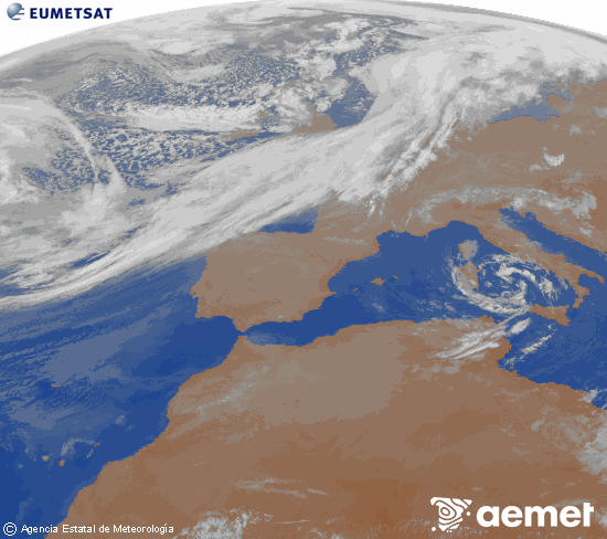 Imagen de la zona de Europa y Norte de �frica del canal infrarrojo del sat�lite Meteosat operacional en 0�N 0�W, procesada para darle color.&nbsp;Friday, 13 March  2026 08:00
