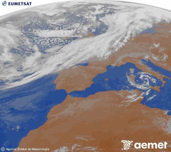 Imagen de la zona de Europa y Norte de �frica del canal infrarrojo del sat�lite Meteosat operacional en 0�N 0�W, procesada para darle color.&nbsp;Friday, 13 March  2026 09:00