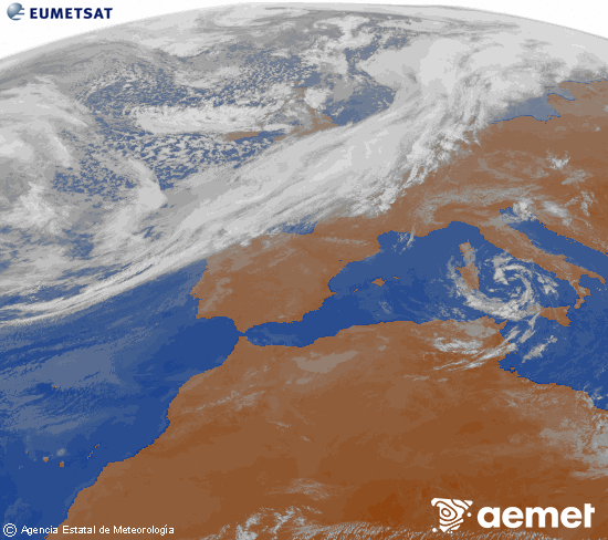 Imagen de la zona de Europa y Norte de �frica del canal infrarrojo del sat�lite Meteosat operacional en 0�N 0�W, procesada para darle color.&nbsp;Friday, 13 March  2026 10:00