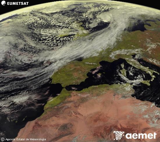 Esta imagen se genera utilizando informaci�n de los canales visibles del sat�lite METEOSAT perteneciente a la segunda generaci�n de sat�lites Meteosat (MSG). Por ese motivo, s�lo hay informaci�n en la zona iluminada por el sol. Adem�s, los canales han sido normalizados para que el brillo no dependa de la posici�n del sol.&nbsp;Friday, 13 March  2026 12:00