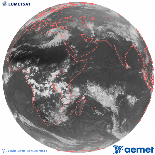 Oc�ano �ndico. Imaxe global da canle infravermella (10.8&mu;m) de Meteosat, pertencente � serie MSX (Meteosat Segunda Xeraci�n) e situado en 41.5°E.&nbsp;venres, 13 marzo  2026 16:00