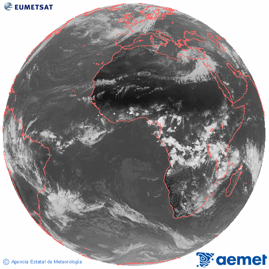 Imaxe global da canle infravermella (10.8 &mu;m) do sat�lite  Meteosat, pertencente � serie MSX (Meteosat Segunda Xeraci�n) e situado en 0�N 0�E.&nbsp;venres, 13 marzo  2026 16:00