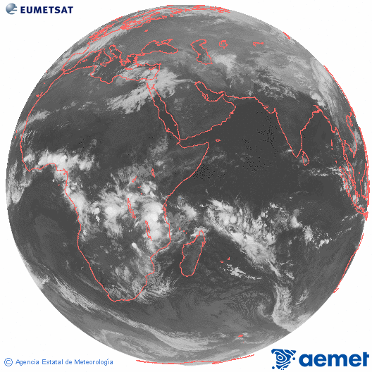 Oc�ano �ndico. Imaxe global da canle infravermella (10.8&mu;m) de Meteosat, pertencente � serie MSX (Meteosat Segunda Xeraci�n) e situado en 41.5°E.&nbsp;venres, 13 marzo  2026 22:00