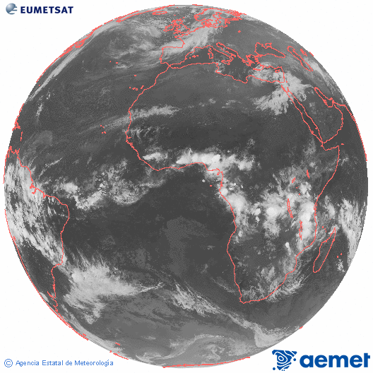 Imaxe global da canle infravermella (10.8 &mu;m) do sat�lite  Meteosat, pertencente � serie MSX (Meteosat Segunda Xeraci�n) e situado en 0�N 0�E.&nbsp;venres, 13 marzo  2026 22:00