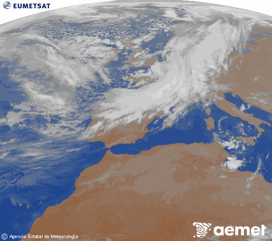 Imaxe da zona de Europa e Norte de �frica da canle infravermella do sat�lite Meteosat operacional en 0�N 0�W, procesada para darlle cor.&nbsp;s�bado , 14 marzo  2026 00:00