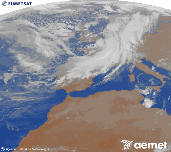Imaxe da zona de Europa e Norte de �frica da canle infravermella do sat�lite Meteosat operacional en 0�N 0�W, procesada para darlle cor.&nbsp;s�bado , 14 marzo  2026 01:00
