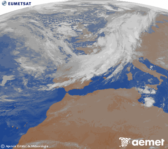 Imaxe da zona de Europa e Norte de �frica da canle infravermella do sat�lite Meteosat operacional en 0�N 0�W, procesada para darlle cor.&nbsp;s�bado , 14 marzo  2026 03:00