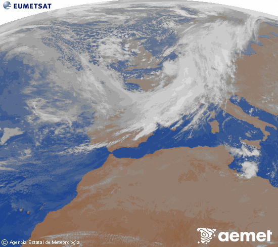 Imaxe da zona de Europa e Norte de �frica da canle infravermella do sat�lite Meteosat operacional en 0�N 0�W, procesada para darlle cor.&nbsp;s�bado , 14 marzo  2026 04:00
