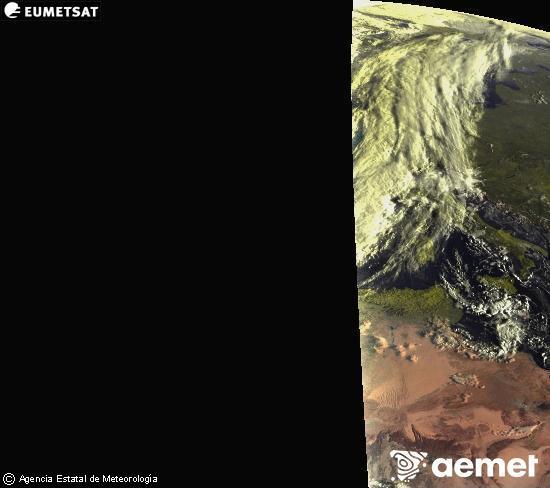 Esta imagen se genera utilizando informaci�n de los canales visibles del sat�lite METEOSAT perteneciente a la segunda generaci�n de sat�lites Meteosat (MSG). Por ese motivo, s�lo hay informaci�n en la zona iluminada por el sol. Adem�s, los canales han sido normalizados para que el brillo no dependa de la posici�n del sol.&nbsp;larunbata, 2026ko martxoak 14, ordua: 07:00
