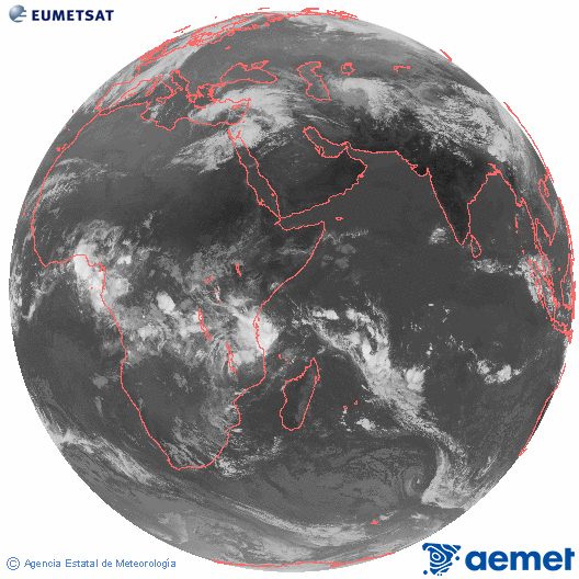 Oc�ano �ndico. Imagen global del canal infrarrojo (10.8&mu;m) de Meteosat, perteneciente a la serie MSG (Meteosat Segunda Generaci�n) y situado en 41.5° E.&nbsp;dissabte, 14 de mar�  2026 07:00