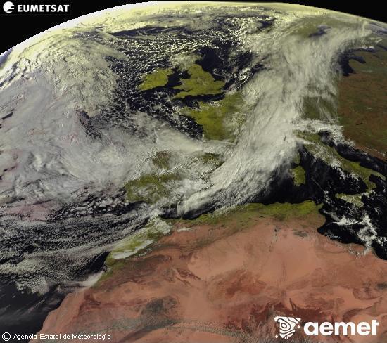 Esta imagen se genera utilizando informaci�n de los canales visibles del sat�lite METEOSAT perteneciente a la segunda generaci�n de sat�lites Meteosat (MSG). Por ese motivo, s�lo hay informaci�n en la zona iluminada por el sol. Adem�s, los canales han sido normalizados para que el brillo no dependa de la posici�n del sol.&nbsp;larunbata, 2026ko martxoak 14, ordua: 10:00