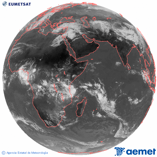 Oc�ano �ndico. Imagen global del canal infrarrojo (10.8&mu;m) de Meteosat, perteneciente a la serie MSG (Meteosat Segunda Generaci�n) y situado en 41.5° E.&nbsp;dissabte, 14 de mar�  2026 10:00