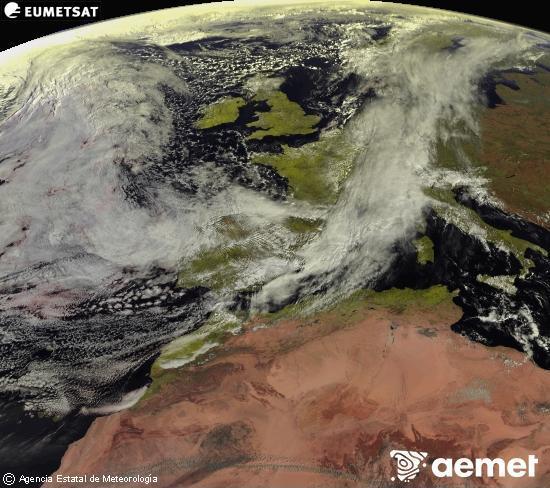 Esta imagen se genera utilizando informaci�n de los canales visibles del sat�lite METEOSAT perteneciente a la segunda generaci�n de sat�lites Meteosat (MSG). Por ese motivo, s�lo hay informaci�n en la zona iluminada por el sol. Adem�s, los canales han sido normalizados para que el brillo no dependa de la posici�n del sol.&nbsp;larunbata, 2026ko martxoak 14, ordua: 11:00