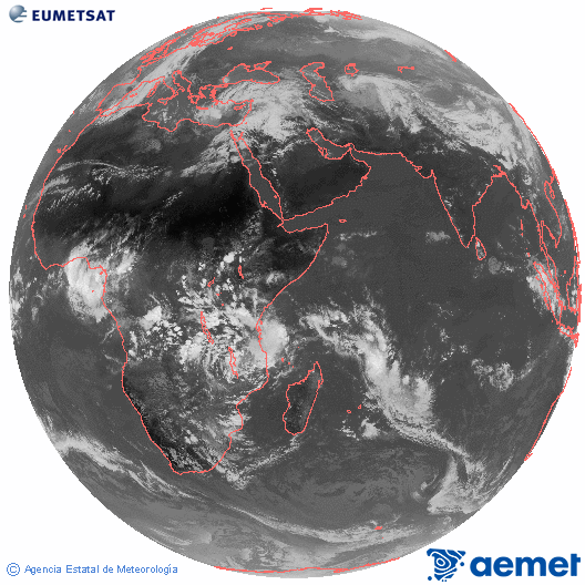 Oc�ano �ndico. Imagen global del canal infrarrojo (10.8&mu;m) de Meteosat, perteneciente a la serie MSG (Meteosat Segunda Generaci�n) y situado en 41.5° E.&nbsp;dissabte, 14 de mar�  2026 13:00